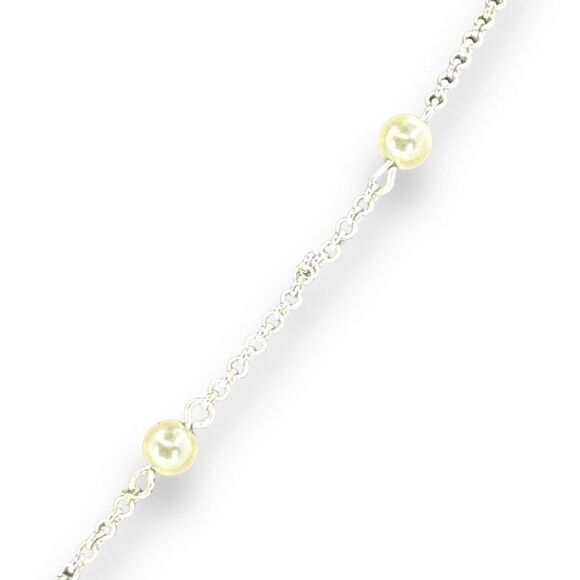 CHAPS Floral Open Design Silverton Pendant Faux Pearl Link Necklace 17-19" - Picture 4 of 6